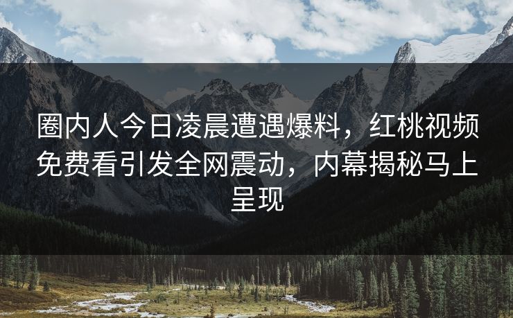圈内人今日凌晨遭遇爆料,红桃视频免费看引发全网震动,内幕揭秘马上呈现
