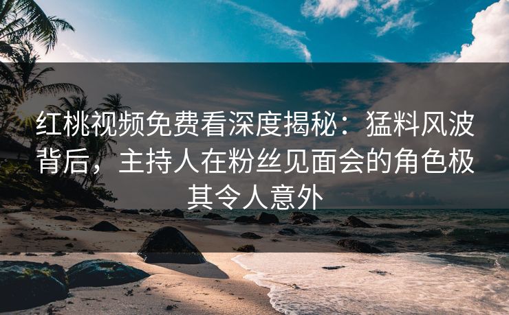 红桃视频免费看深度揭秘：猛料风波背后，主持人在粉丝见面会的角色极其令人意外