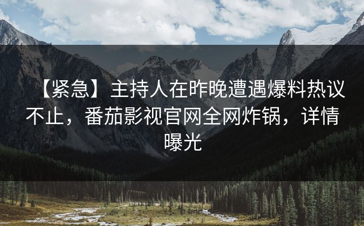 【紧急】主持人在昨晚遭遇爆料热议不止，番茄影视官网全网炸锅，详情曝光